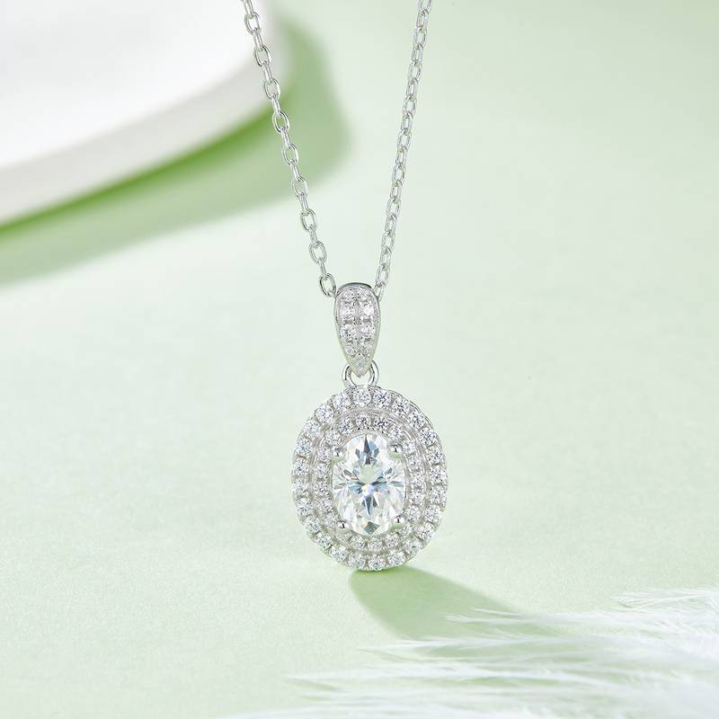 豪镶蛋形S925银镀白金MoissanitePendantStud Earring套装